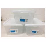 3 New 16QT 17" x 11" x 6" Storage Boxes w/Lids