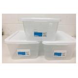 3 New 16QT 17" x 11" x 6" Storage Boxes w/Lids