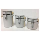 White Ceramic 3pc Sealing Canister Set w/Spoons