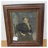 Vintage Solid Oak Photo Frame w/B&W Photo