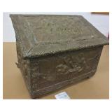 Wooden Box w/Copper Overlay on Wheels