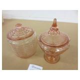 Pink Depression Glass Cookie Jar & Candy Dish