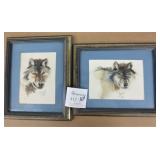 2 Signed & Framed Wolf Paintings 12x10"