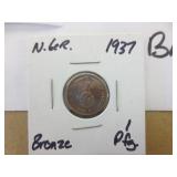 1937 Nazi German 1 Reichspfennig Bronze