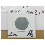1944 Nazi German 10 Reichspfennig Zinc