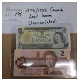 Canada 1973 - $1 & 1986 - $2 Banknotes
