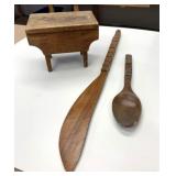Wooden Foot Stool & Knife & Spoon