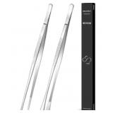 New 2 Pc 12" Cooking Tweezer Tongs Stainless Steel