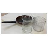 Paderno 12" Used Fry Pan & 2 Glass Vases