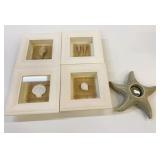4-Pc Shadow Box Wall Art & Starfish Candle Holder