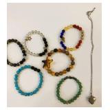 Bead Bracelets & Heart Pendant Necklace