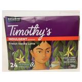 24 Timothy's Indulgent French Vanilla Latte K-Cups