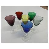 6 VTG Jewel Toned Liqueur Glasses 4' Tall