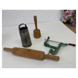 Apple Peeler, Wooden Rolling Pin, Hand Masher +