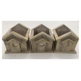 3x New Wood Bird House Lined Planter Pots