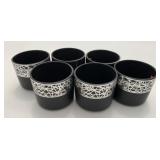 6 New 4" Tall Black & Silver Ceramic Pots