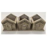 3x New Wood Bird House Lined Planter Pots