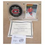 Guy Lafleur Hockey Card & Signed Puck w/COA