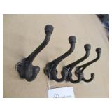 4 Cast Iron Double Coat Hooks