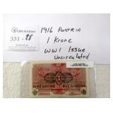 1916 Austria 1 Krone WW1 Issue