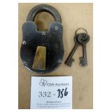 Vintage Heavy Cast Padlock w/2 Keys