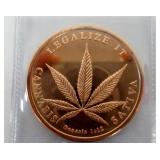 1oz Copper Cannabis Leaf Round