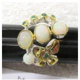 .925 Silver 2.36ct FireOpal/Emerald Ring MSRP $585