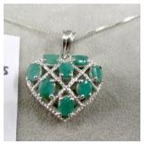 Sterling Silver 8 Genuine Emerald Heart Pendant