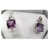 Sterling Silver Amethyst & Diamond Earrings