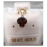 10K Gold Genuine Garnet & White Topaz Pendant