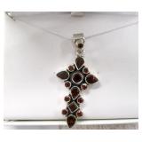 Sterling Silver Garnet (Appr. 8ct) Cross Pendant