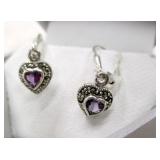 Sterling Silver Amethyst & Marcasite Earrings