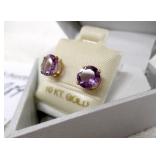 10K Gold  Genuine Amethyst (Approx. 2ct) Earrings