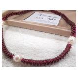 Natural Garnet & Pearl Rope Style Necklace (38g)
