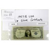 1957 B USA $1 Silver Certificate Banknote