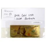 24K Gold Plated USA $100 Banknote