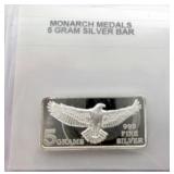 Monarch Medals 5 Gram Pure Silver Bar