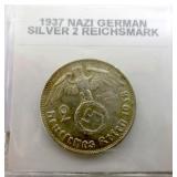 1937 Nazi German 2 Reichsmark Silver