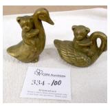 Pair of Brass Teddy Bear, Swan & Duck Pieces