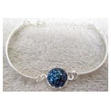 Natural Deep Blue Crystal Quartz Silver Charm Cuff