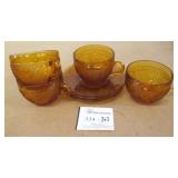 Amber Glass ~ 4 Tea Cups & 3 Saucers