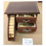 Musical Wood Jewelry Box w/Lots of Costume Jewelry