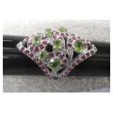 .925 Silver 1.52ct Peridot/Ruby Ring MSRP $565