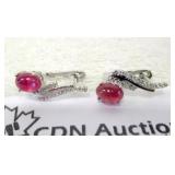 .925 Silver 1.18ct Ruby/CZ Earrings MSRP $515