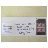 WW2 Nazi German Adolf Hitler Block Of Stamps