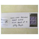 WW2 Nazi German Adolf Hitler Block Of Stamps
