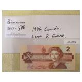 1986 Canada Last Year $2 Banknote