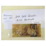 24k Gold Plated Canada $100 Banknote
