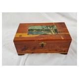 Wooden Trinket Box Wood W/ Sailboat Picture