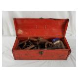 Metal Toolbox W/ Wrenches, Ratchet, C-clamps Metal Toolbox W/ Wrenches, Ratchet, C-clamps